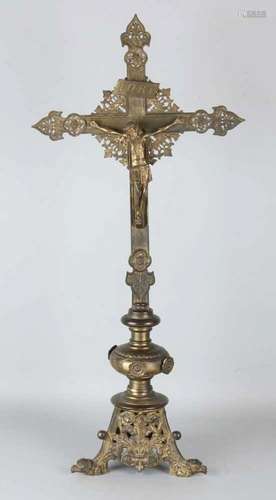 Large antique 19th century Neo Gothic crucifix. Three rosettes are missing, otherwise in good