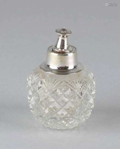 Nicely cut crystal bottle. Ball model with Russian and fan cut with 835/000 silver frame and