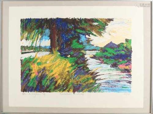 Peter de Rijcke '89. Zeist 1945. No. 34/100. North Dutch landscape. Lithography on paper. Size: 64 x