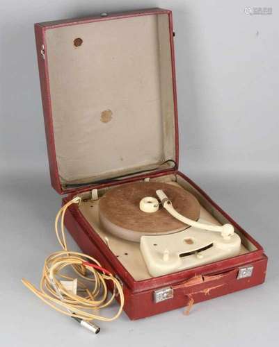 Old 220 Volt suitcase record player. 50-years. Unclearly marked. Size: 13 x 35 x 28 cm. In