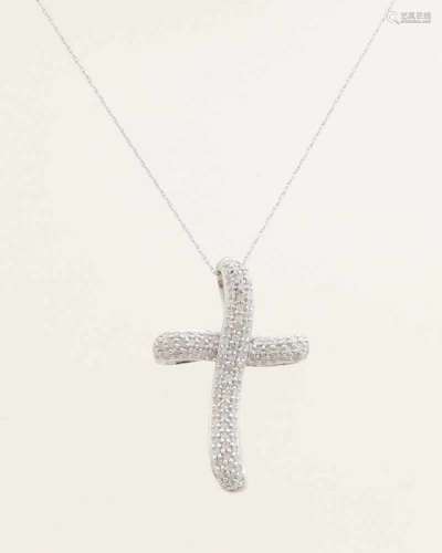 Silver necklace and cross pendant, 925/000, with diamonds. Fine twisted necklace on a cross,