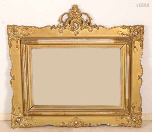 Antique gold plated Louis Philippe mirror with ornaments and crown. Size: 88 x 95 cm. In good