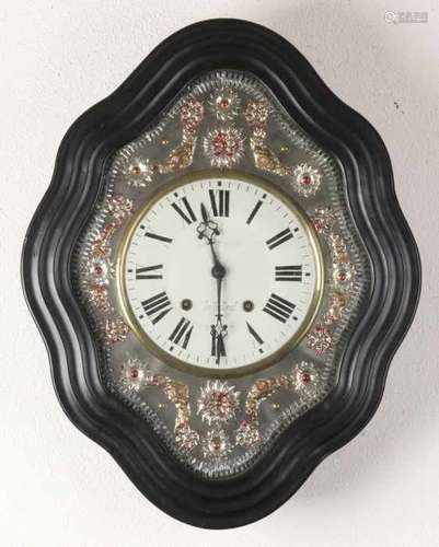 Antique French ox-eye wall clock with plated edged rim and rosettes. Oeil du Boeuf. Louis