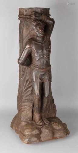 Large antique walnut carved figure. Prisoner tied to a tree stump. Circa 1900. Size: 80 cm. In