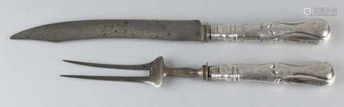 Two parts for cutlery with silver-plated handles, 833/000, decorated with Biedermeier engraving.