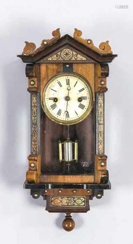 Small antique German walnut mini-regulator. Light fine damage. Circa 1880. Size: 48 cm. In good