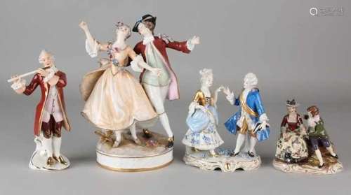 Four German porcelain figures. 20th century. Consisting of: Flutist, good. Group Thuringia, male /