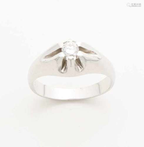 White gold ring, 585/000, with diamond. Ring with tiffany setting with a brilliant cut diamond, 0.20