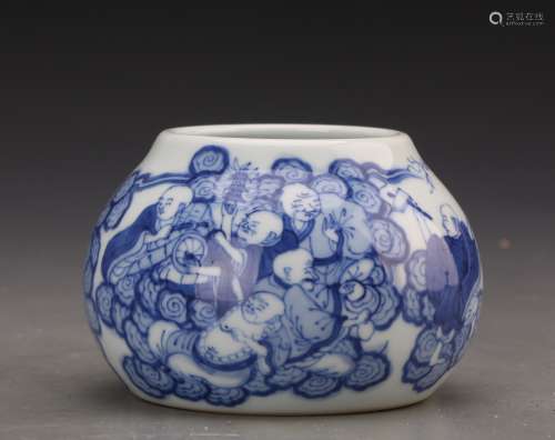 CHINESE BLUE AND WHITE WASHPOT WITH KANGXI MARK