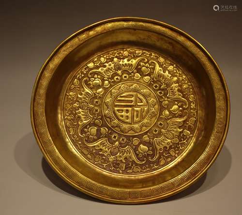 CHINESE GILT BRONZE PLATE