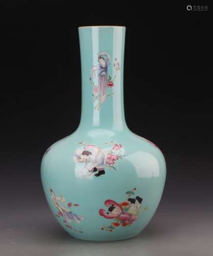 CHINESE BLUE AND FAMILLE ROSE VASE WITH GUANGXV MARK
