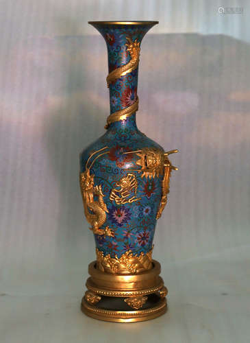 CHINESE BRONZE CLOISONNE DRAGON VASE