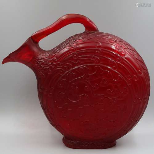 CHINESE RED GLASSWARE POT
