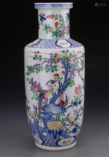 CHINESE BLUE AND DOUCAI VASE WITH QIANLONG MARK