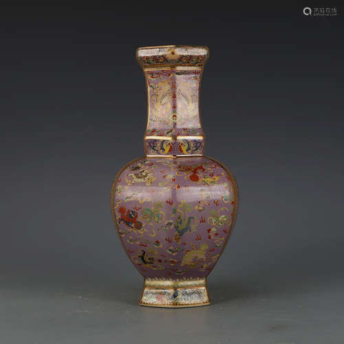 CHINESE YELLOW GROUND FAMILLE ROSE VASE WITH QIANLONG MARK