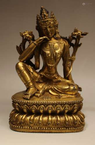 CHINESE GILT BRONZE GUANYIN STATUE WITH YONGLE MARK