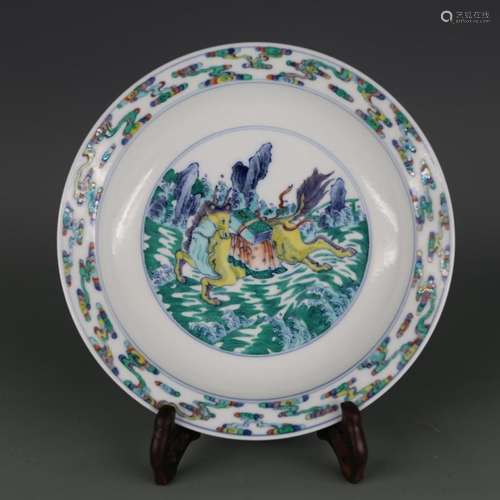 CHINESE DOUCAI PLATE WITH YONGZHENG MARK