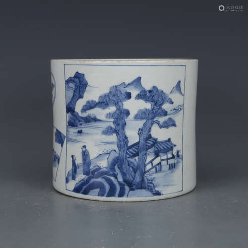 CHINESE BLUE AND WHITE BRUSHPOT