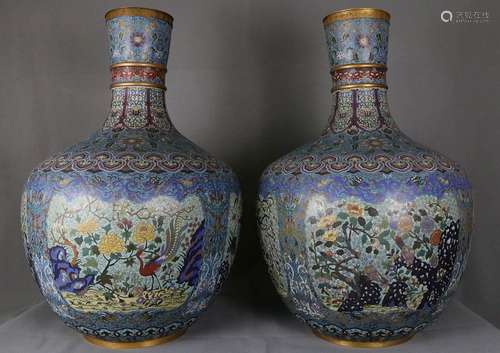 TWO CHINESE BRONZE CLOISONNE VASES