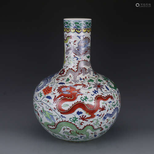 CHINESE DOUCAI DRAGON VASE WITH YONGZHENG MARK