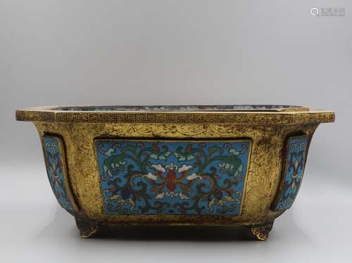 CHINESE BRONZE CLOISONNE FLOWERPOT