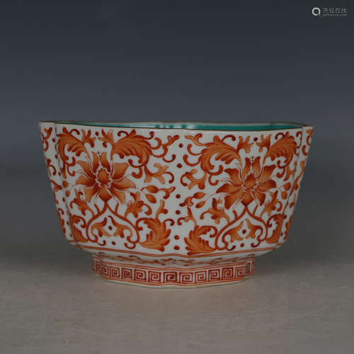 CHINESE RED GLAZED BOWL WITH YONGZHENG MARK