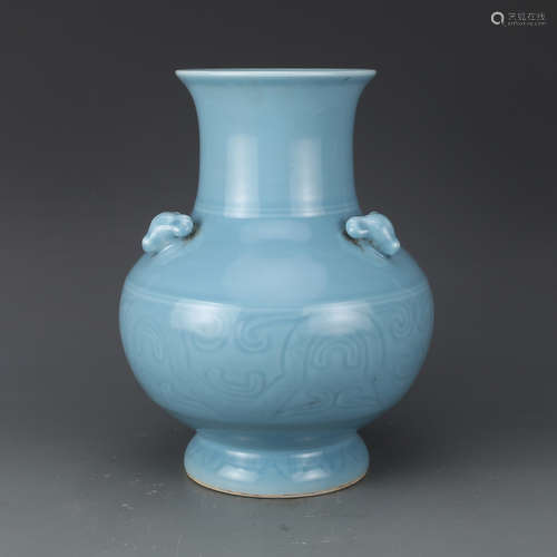 CHINESE BLUE GLAZED VASE WITH QIANLONG MARK