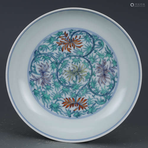 CHINESE DOUCAI PLATE WITH YONGZHENG MARK