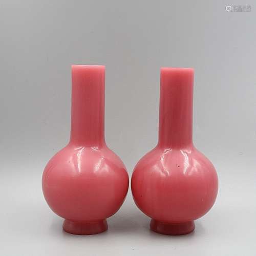 TWO CHINESE PINK GLASSWARE VASES