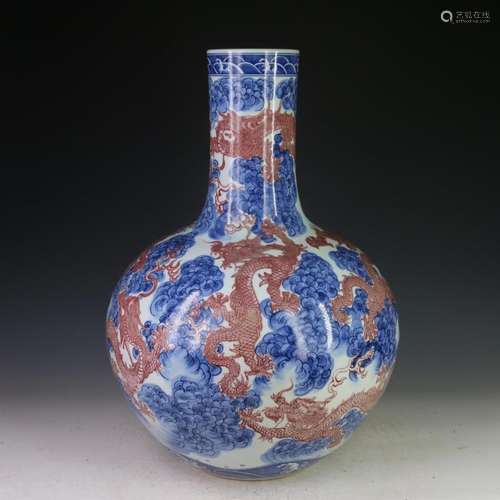 CHINESE BLUE AND COPPER RED DRAGON VASE WITH YONGZHENG MARK