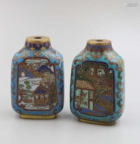 TWO CHINESE BRONZE CLOISONNE SNUFF BOTTLE