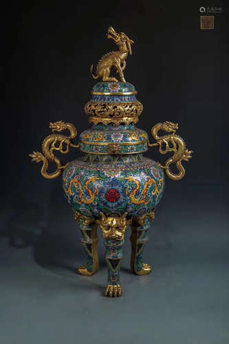 A CLOISONNE DRAGON&PHOENIX DESIGN THREE-FOOT FURNACE