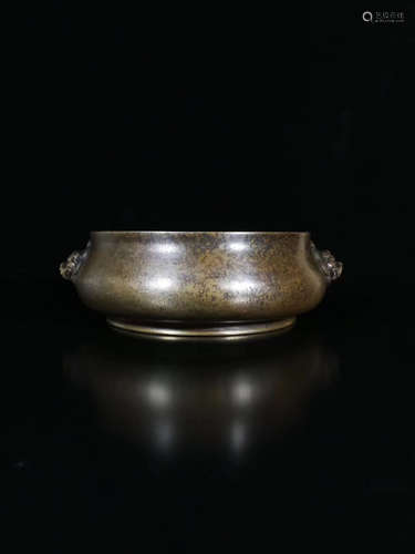 17-19TH CENTURY, A BRONZE LION DESIGN DOUBLE-EAR CENSER, QING DYNASTY