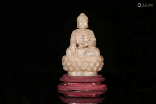 10-12TH CENTURY, A HETIAN WHITE JADE SAKYAMUNI DESIGN STATUE, SONG DYNASTY