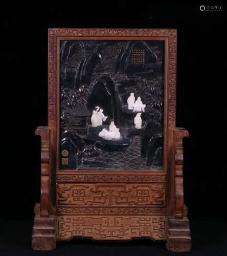 17-19TH CENTURY, AN OLD HETIAN JADE TABLE SCREEN, QING DYNASTY