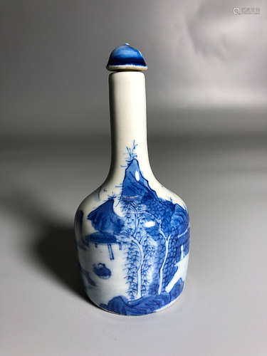 17-19TH CENTURY,A BLUE & WHITE SNUFF BOTTLE , QING DYNASTY