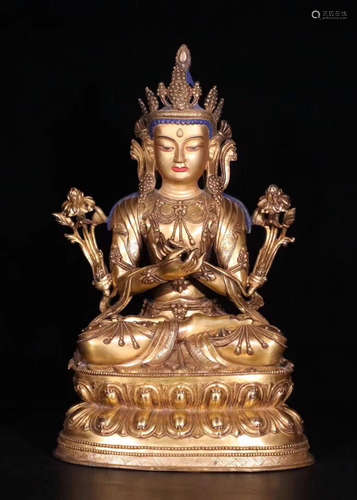 A GUANYIN DESIGN GILT BRONZE FIGURE