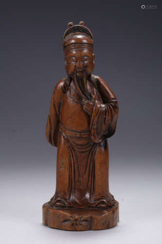 HUANGYANGMU WOOD CARVED 'COURT OFFICIAL' STANDING FIGURE