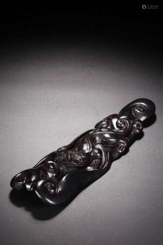 ZITAN WOOD CARVED 'CHILONG' PAPER WEIGHT