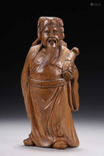 HUANGYANGMU WOOD CARVED 'COURT OFFICIAL' STANDING FIGURE