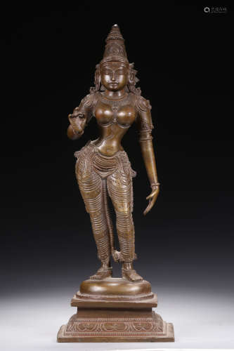 BRONZE CAST INDIAN GODDESS STANDING FIGURE