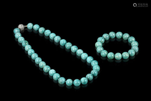 AMAZONITE BEAD NECKLACE AND BRACELET