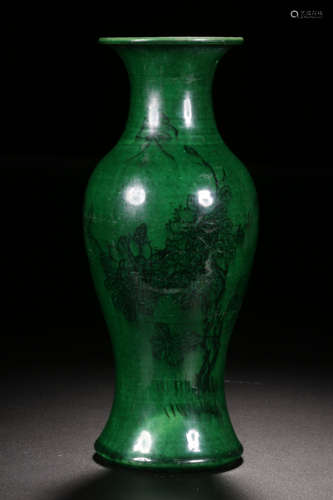 GREEN GLAZED 'FLOWERS' VASE