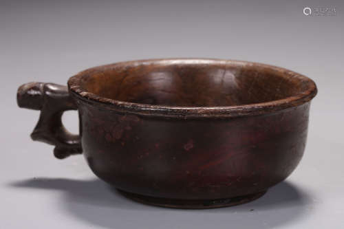 HUANGHUALI WOOD CARVED CUP WITH HANDLE