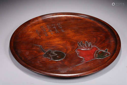 HARDWOOD CARVED 'CALLIGRAPHY' DISH