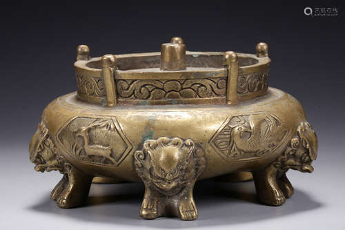 GILT BRONZE CAST 'MYTHICAL BEAST' CENSER STAND