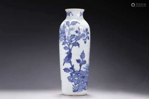 BLUE AND WHITE 'FLOWERS AND BIRDS' BOTTLE VASE