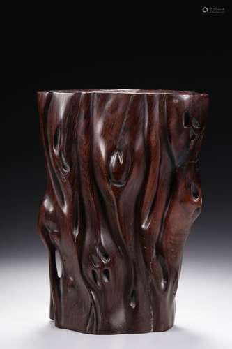 HONGMU WOOD CARVED 'TREE TRUNK' BRUSH POT