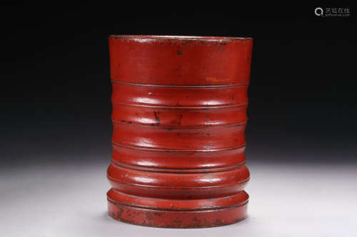 RED LACQUER BAMBOO BRUSH POT