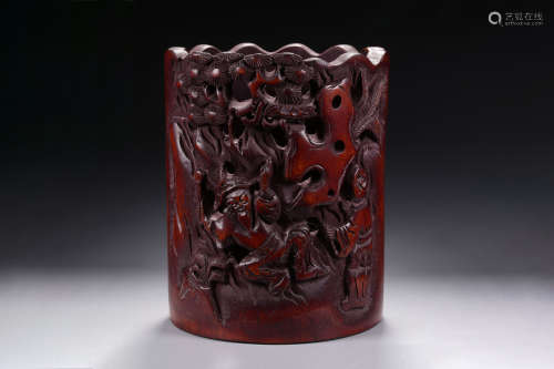BAMBOO CARVED 'PEOPLE' BRUSH POT